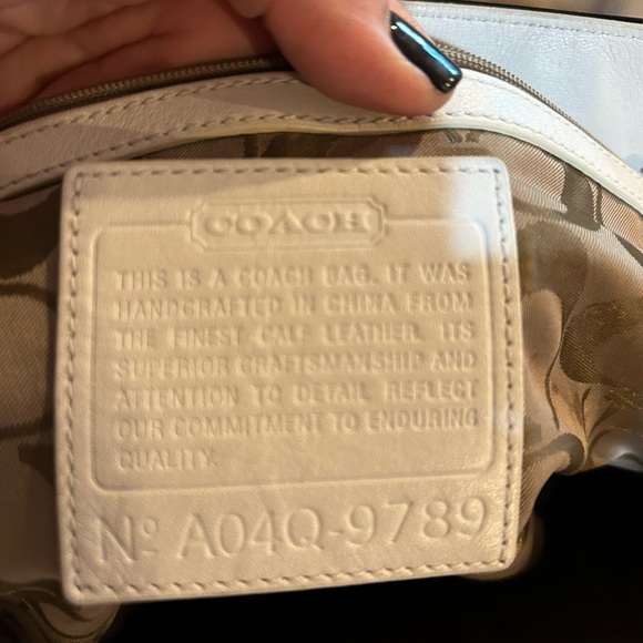 Gently used black pattern, leather coach tote - Picture 2 of 5